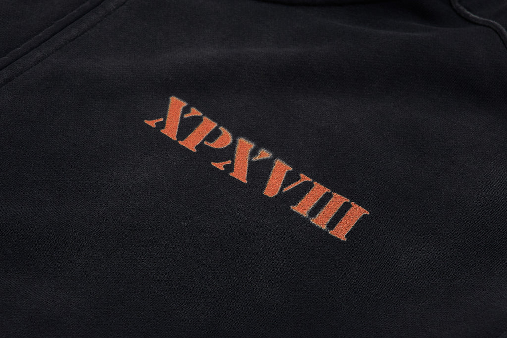 XPX XPXVIII. BLACK ZIP UP HOODIE IN WASH EFFECT