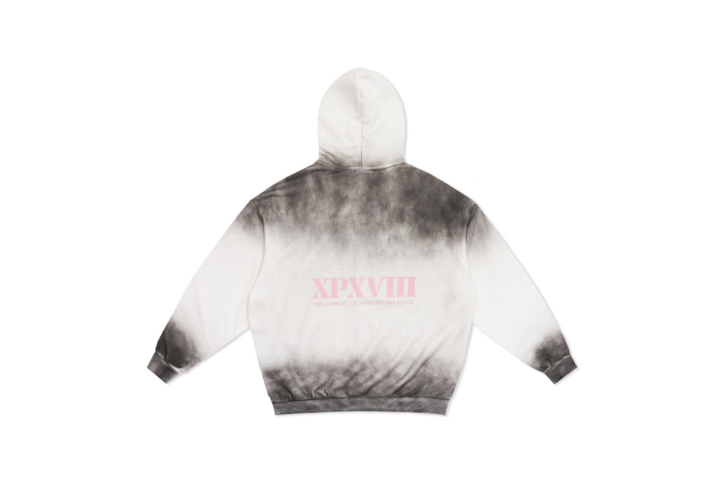 XPX XPXVIII. WHITE & BLACK ZIP UP HOODIE IN WASH EFFECT