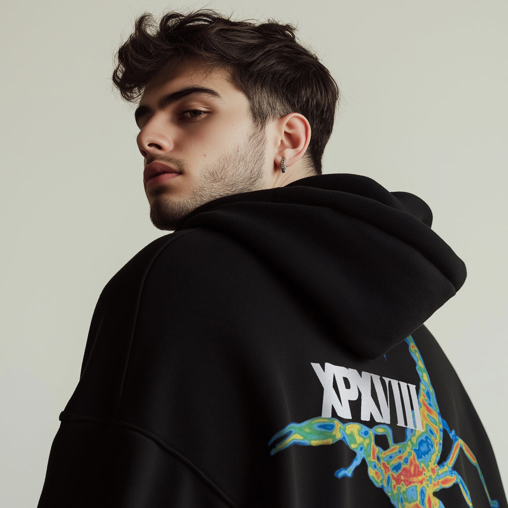 XPX SCORPION PRINT BLACK HOODIE