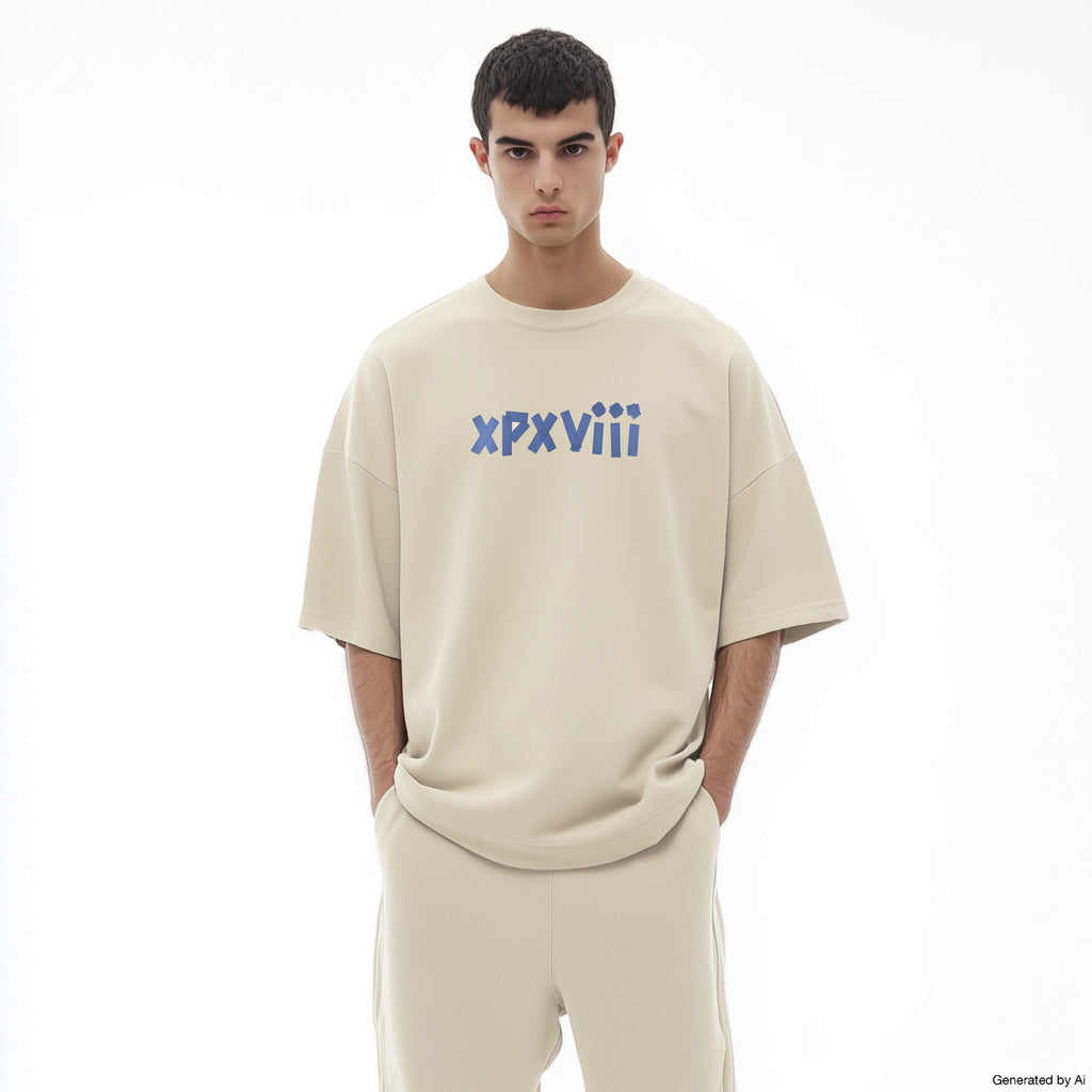 XPX “XPXVIII.” TAPE LOGO CREW NECK TEE IN BEIGE